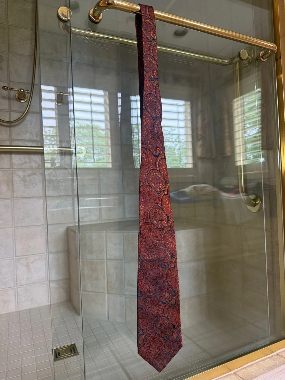 Gucci Red Paisley Silk Tie with Blue and Gold Accents